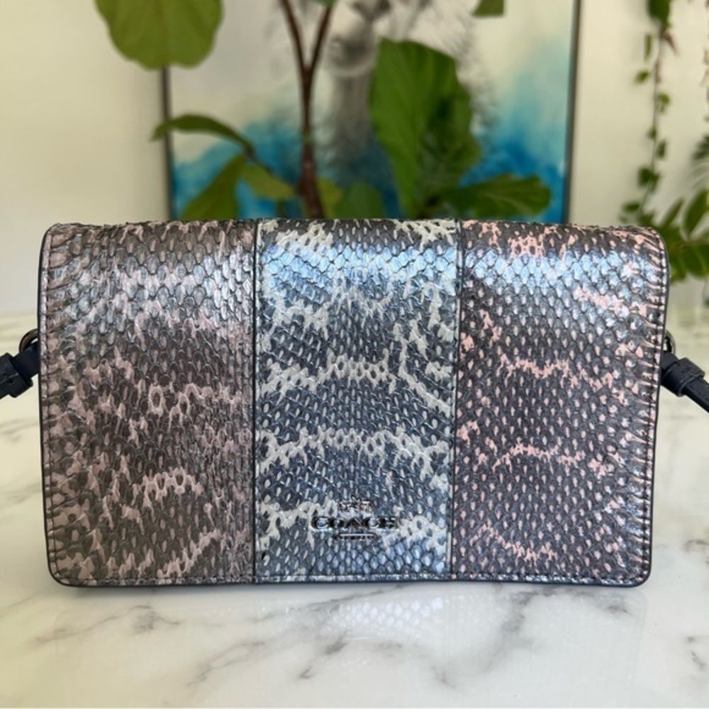 COACH Foldover Crossbody Clutch In Striped Mixed Snakeskin Leather 12073